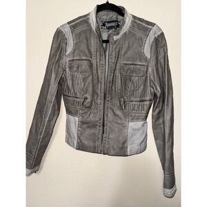 Womens Gray Faux Leather Moto Jacket Zip Pockets Biker Style Size‎ M